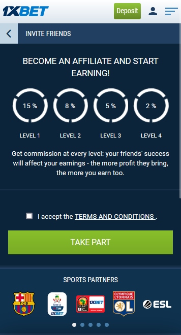 The 1xbet referral level system